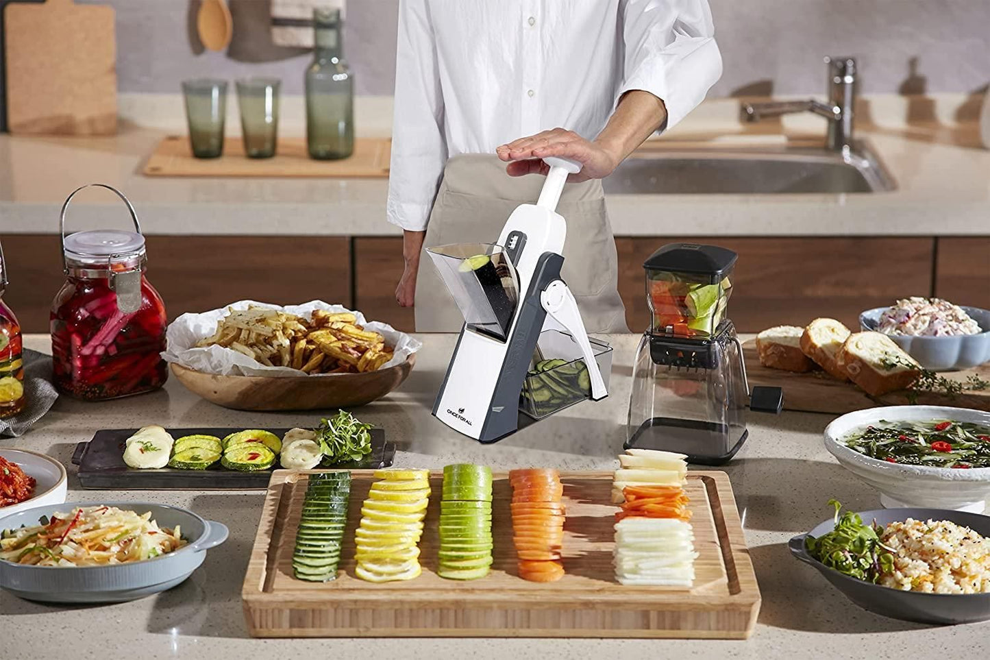 Adjustable Vegetable Slicer with Safe Blades – Stainless Steel Mandoline Cutter for Precise & Effortless Meal Prep | Thickness Control & Foldable Design - Fixitify