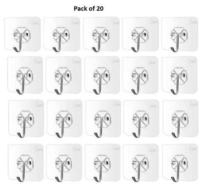 Heavy Duty Self Adhesive Wall Hooks (Pack of 20) – Transparent & Waterproof